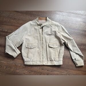 SADDLERY men’s vintage 80s suede leather bomber jacket beige retro Korea sz XL